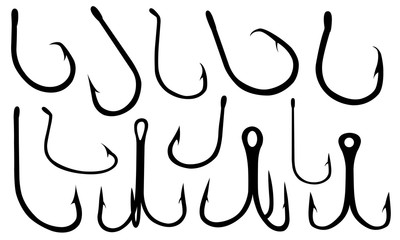 Set of different fish hooks isolated on white