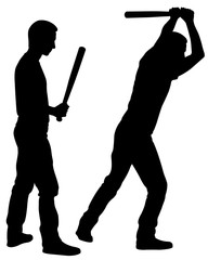 People silhouettes hitting with bats isolated on white