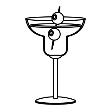 line cocatil glass liquor beverage with olives