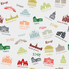 Seamless pattern of Italy. Building, landmarks of sities. Silhouette travel icons - 208274925