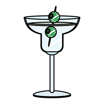 doodle cocatil glass liquor beverage with olives