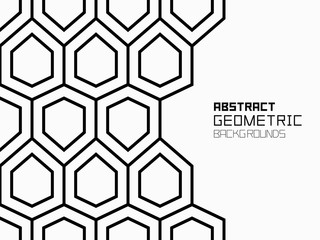 Abstract geometric background with hexagons, technology concept. Monochrome ornament. isolated on white background