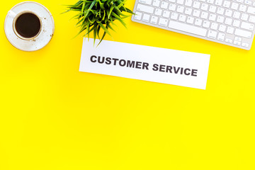 Point of company growth. Customer service concept. Printed words customer service on work desk on...