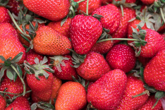 background from freshly harvested strawberries, directly above(high resolution photo)