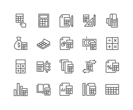 Simple Set of Calculation Related Vector Line Icons. Editable Stroke. 48x48 Pixel Perfect.