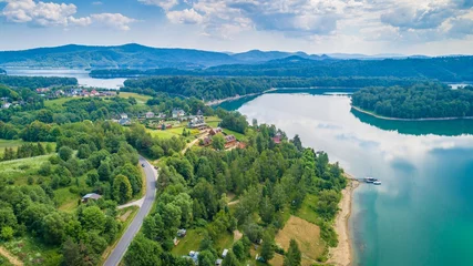 Fotobehang Aerial drone view on beautiful Solina lake in Polish Bieszczady Mountains. © Daniel Jędzura
