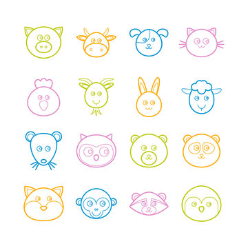Set of vector line animals icons for web design