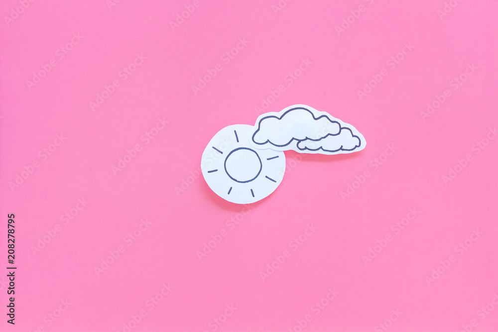 Canvas Prints clear and cloudly weather icons on pink background top view copy space