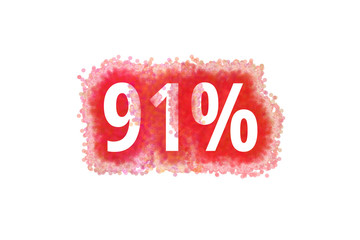 91% Prozent - rote Zahl abgenutzer Look auf weißem Hintergrund