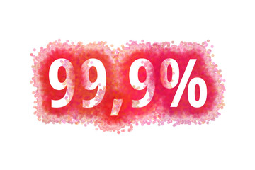 99,9% Prozent - rote Zahl abgenutzer Look auf weißem Hintergrund