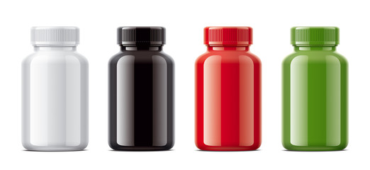 Blank gloss bottles mockups for pills or other pharmaceutical preparations. 