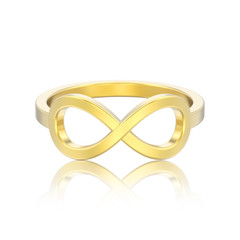 3D illustration isolated gold simple infinity ring with reflection