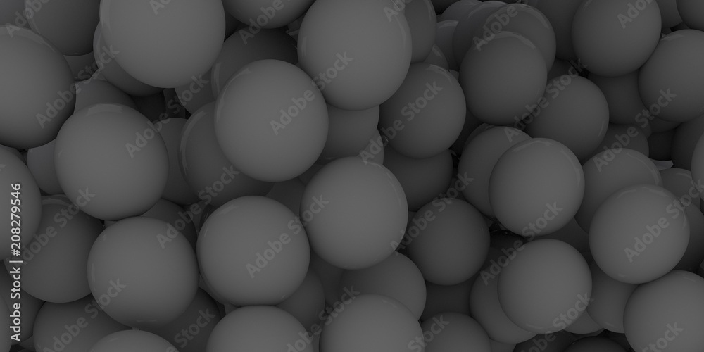 Poster Abstract of black sphere balls are scattered as background.3d rendering