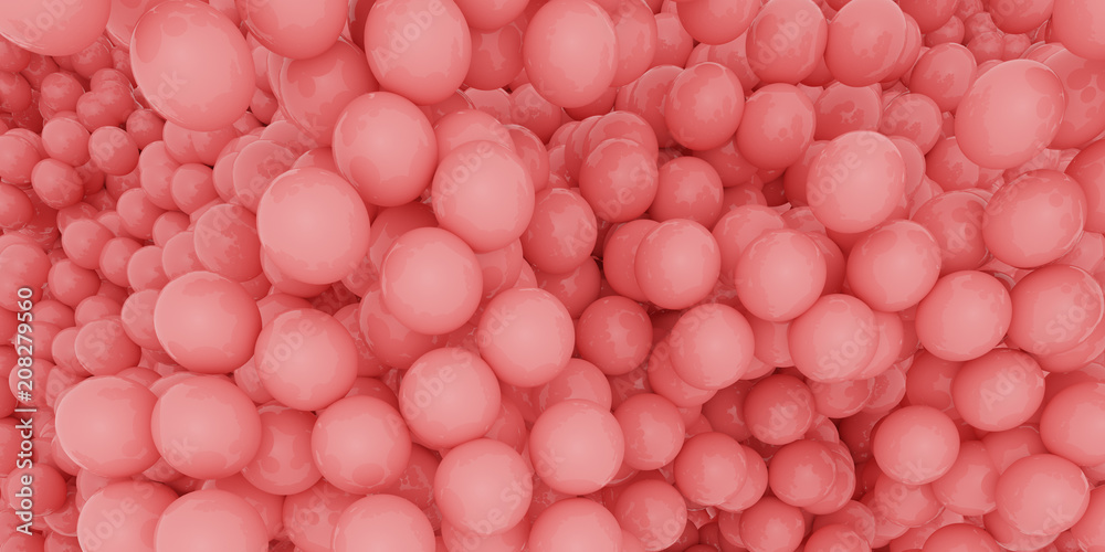 Poster abstract of red sphere balls are scattered as background.3d rendering