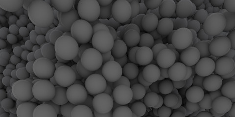 Abstract of black sphere balls are scattered as background.3d rendering