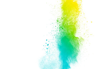 Multicolor powder explosion on white background. Colored cloud. Colorful dust explode. Paint...