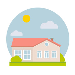 Cottage house vector flat illustration for web, print design