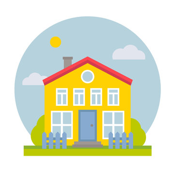 Cottage house vector flat illustration for web, print design