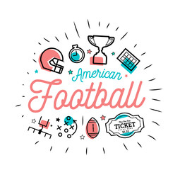 American football. illustration in the style of thin lines with flat icons