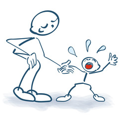 Strichmännchen mit weinenden Kind 