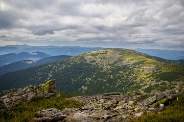 Beautiful mountains and blue sky in the Carpathians. Ukraine.