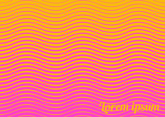 Horizontal abstract background with striped halftone pattern in neon colors. A wavy texture of gradient line ornament. Design template of flyer, banner, cover, poster in A4 size. Vector illustration. - 208283397