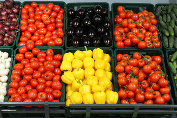 Naklejka na ściany i meble Counter with fresh vegetables in the supermarket