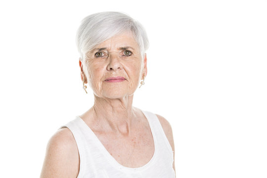 elderly woman on studio white background