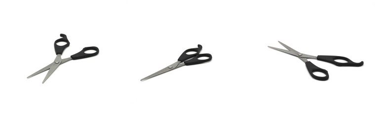 collection of  black scissors isolated on white background