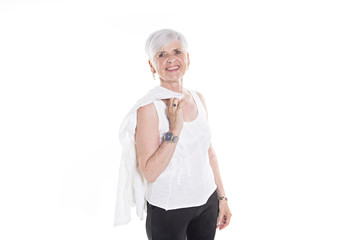 elderly woman on studio white background