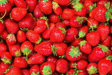 Strawberry. Fresh berries macro. Fruit background. Top view.
