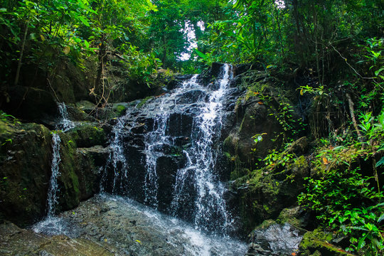 Ton Sai Waterfall in forest Phuket Thailand. Tropical zone,Top Tourist Destinations. Stock Photo | Stock