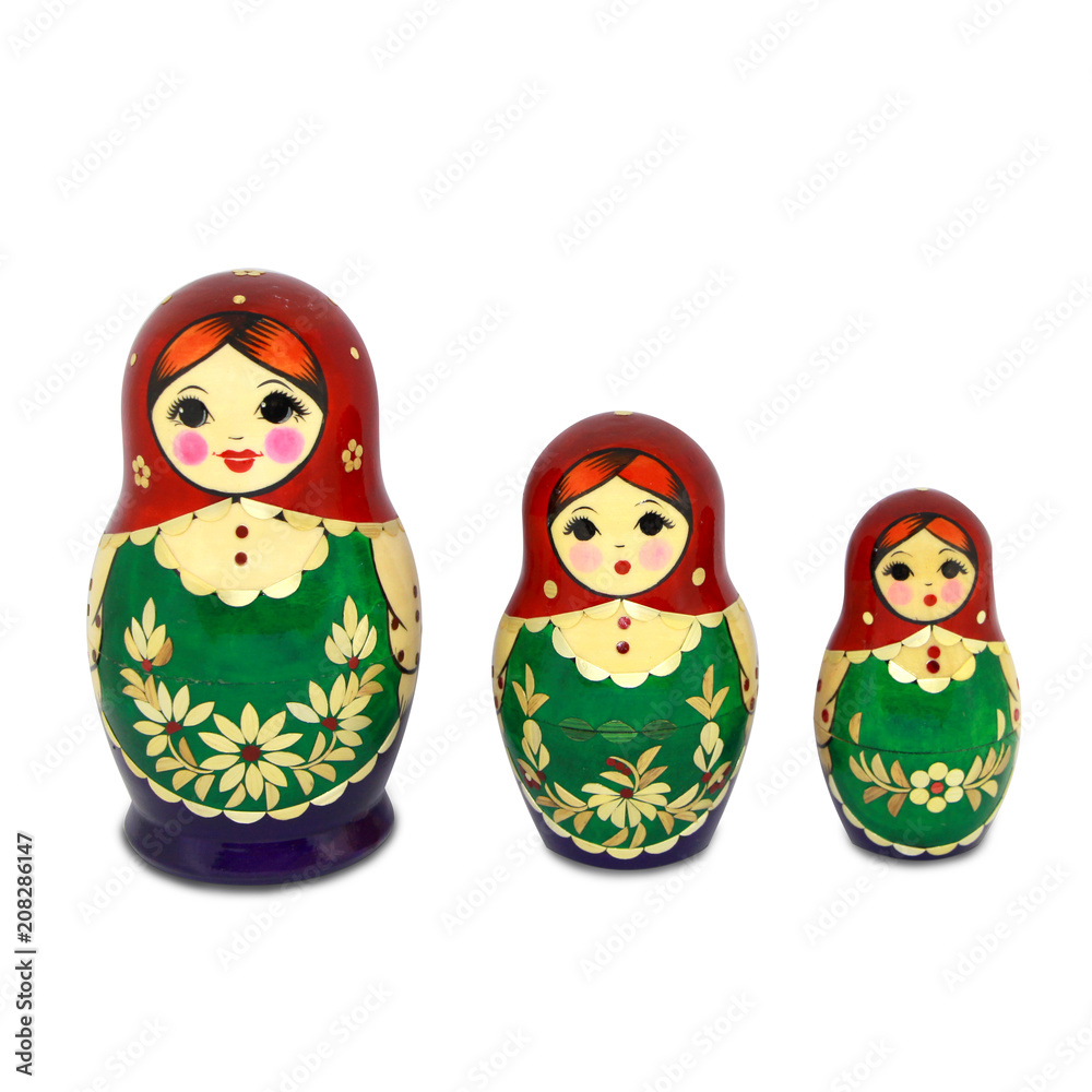 Wall mural Matryoshka dolls on a white background and Clipping path.