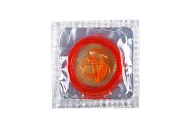 colored condom on white background