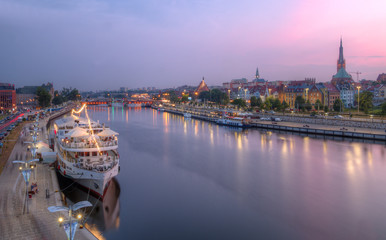 Panorama of the city at dusk. Szczecin, Poland. - obrazy, fototapety, plakaty