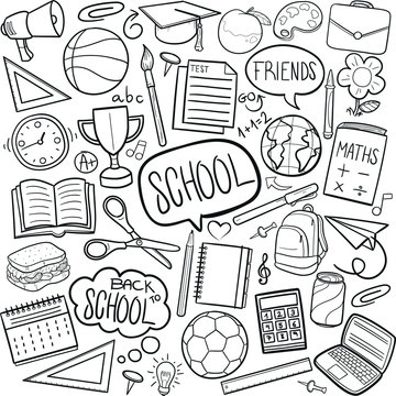 School Tools Learning Doodle Icon Hand Draw Line Art	