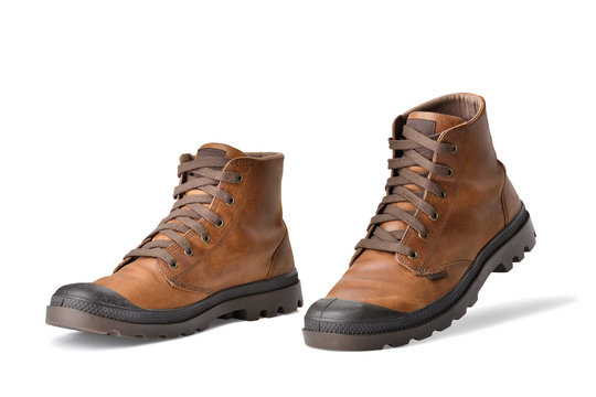 Concept Step walking - Brown leather boot vintage action step walk.