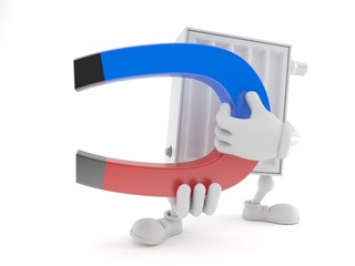 Radiator character holding horseshoe magnet