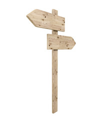 Blank Opposite Direction Wooden Arrow Sign, 3D Rendering