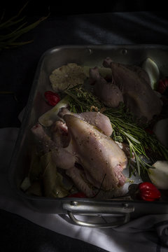 Roast chicken with onions, garlic; peppers