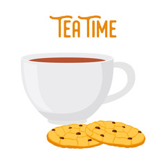 Vector tea time, oat cookies. Cartoon flat style
