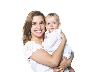 Mother with baby isolated on white