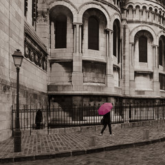 Sacre Coeur Cathedral on Montmartre in Paris on a Rainy Day, France