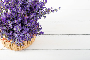 Basket with lavender flowers.