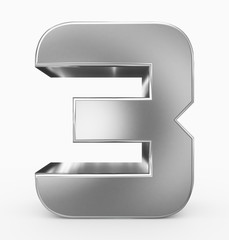 number 3 3d cubic rounded silver isolated on white