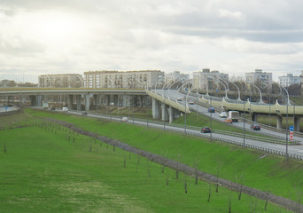 Transport interchange at the intersection with the Tallinn Highway in St. Petersburg.