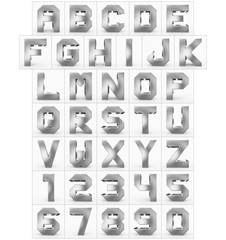 letters and numbers 3d cubic silver isolated on white