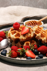 Traditional belgian waffles with fresh fruit
