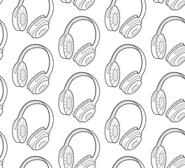 Light seamless texture with lined headphones. Repeating background. Tile pattern. Modern ornament.