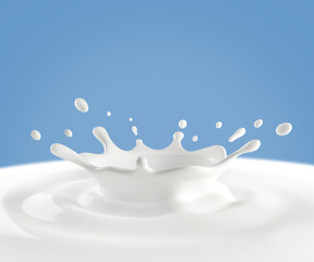 Splash of milk on a blue background. 3d illustration